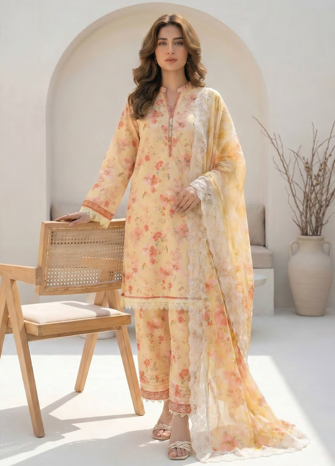 Lakhany Unstitched Printed Lawn 3 Piece Suit LSM26UP LG-SG-0123 - Casual Collection