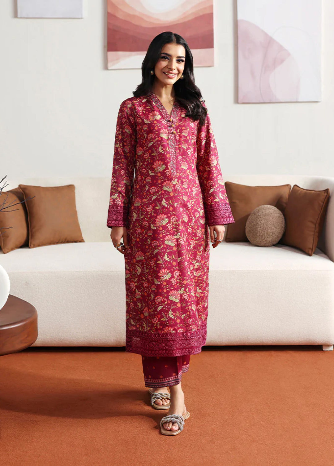 Basics by Gulaal Pret Embroidered Poly Lawn 2 Piece PL-11 Cerise - Summer Collection