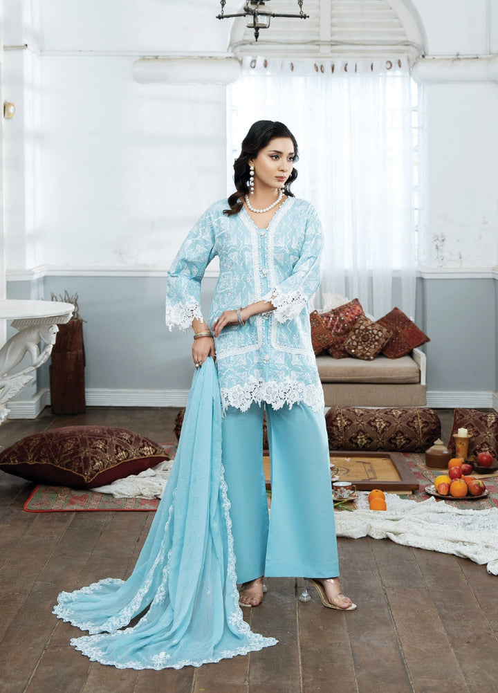 Dhaga Women RTW Embroidered Cotton 3 Piece DHG26PCN Opalite - Eid Collection