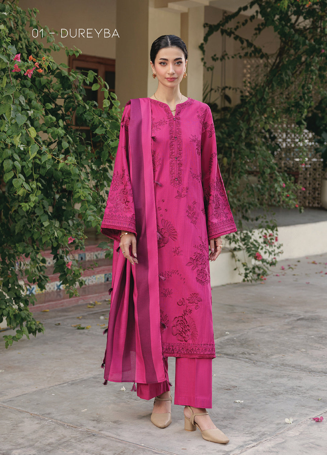 Xenia Unstitched Slub Khaddar Unstitched Embroidered Suits 3 Piece XE25SK D-01 Dureyba - Winter Collection