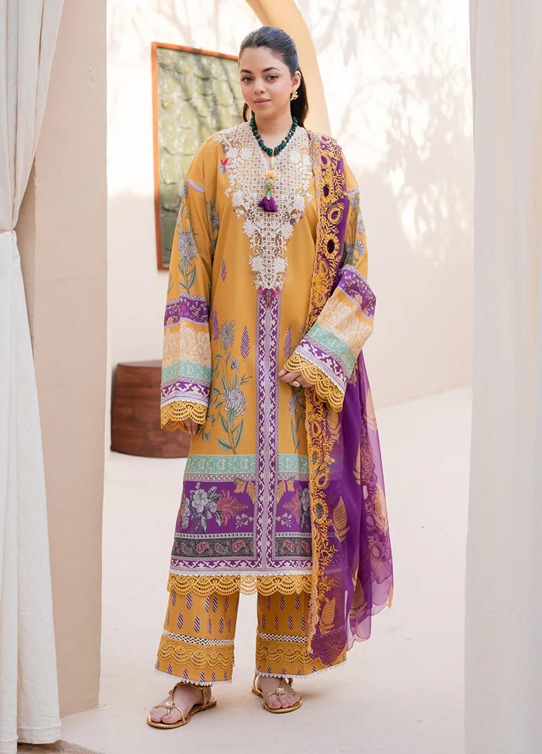 Summer in Bloom By Roheenaz Unstitched Printed Lawn 3 Piece Suit RN26USBL 35A Camellia Charm - Festive Collection