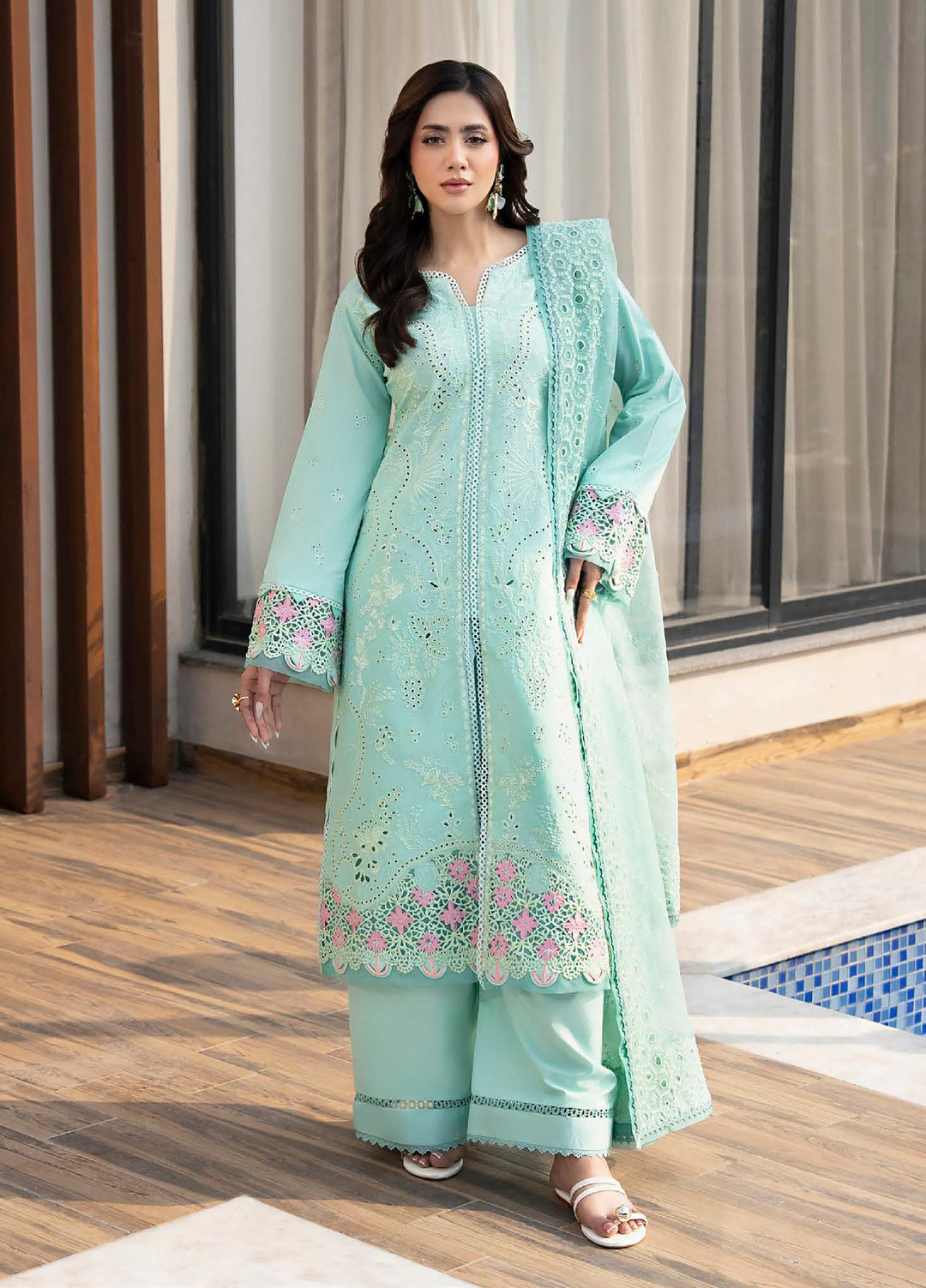 Aylin Unstitched Embroidered Luxury Lawn 3 Piece Suit AYL26UL D5 Mint Blossom - Summer Collection