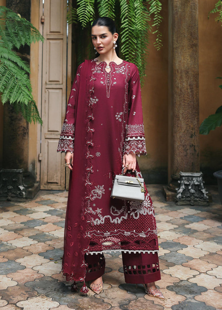 Q Line by Qalamkar Unstitched Chikankari Embroidered Lawn 3 Piece Suit QLK26UQL RP-12 GARNET - Summer Collection