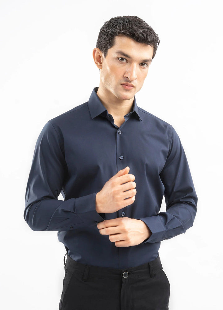 Brumano Ready To Wear Shirts Men 1 Piece Cotton Navy Blue Classic Satin Shirt 0-31-025-4364 - Summer Collection