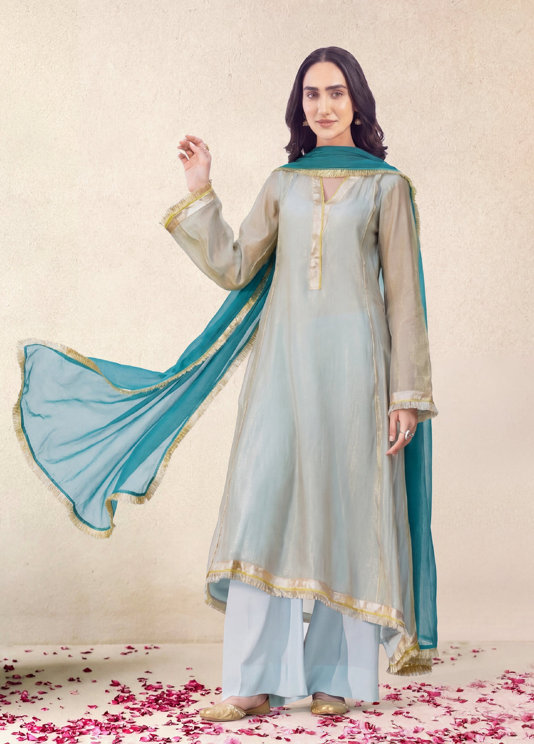 Dareecha by Daak RTW Embroidered Cotton Silk 3 Piece Suit MKS-A MISTY MKS-A - Festive Collection