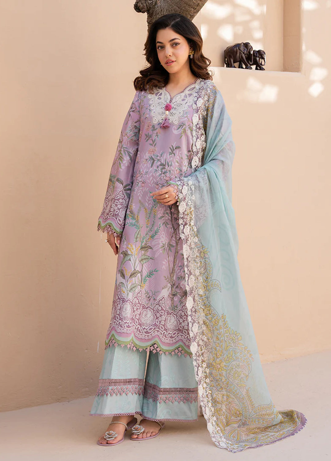 Summer in Bloom By Roheenaz Unstitched Printed Lawn 3 Piece Suit RN26USBL 34A Rose Veil - Festive Collection