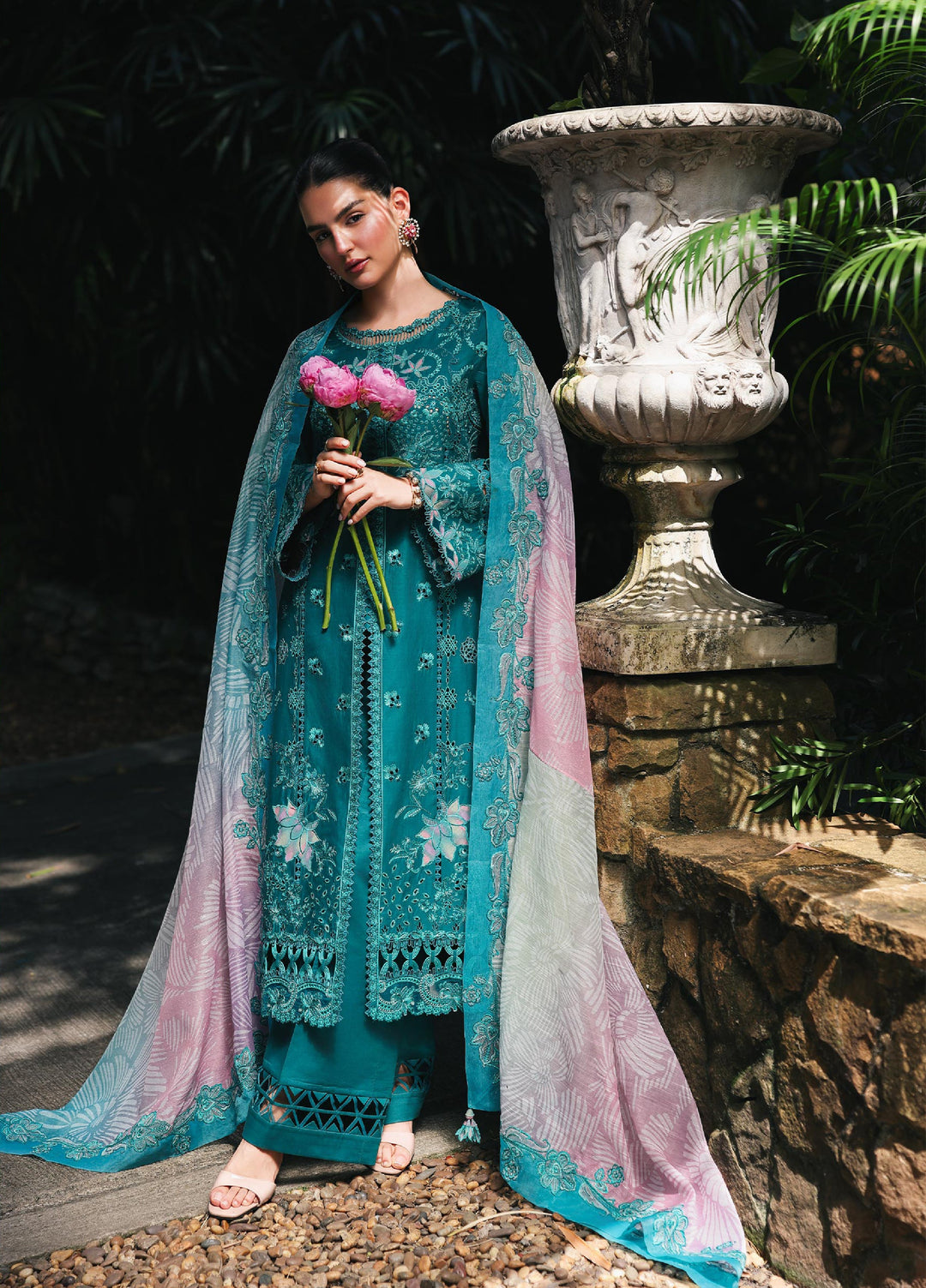 Q Line by Qalamkar Unstitched Chikankari Embroidered Lawn 3 Piece Suit QLK26UQL RP-03 SAPPHIRE - Summer Collection