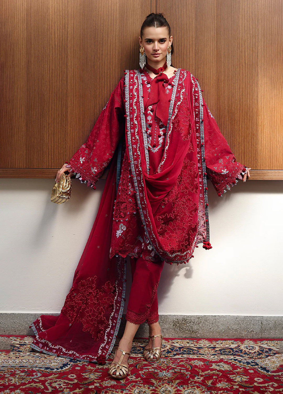 Qalamkar Chikankari Unstitched Embroidered Lawn 3 Piece Suit QLK26UCL CM-03 Ruby - Summer Collection