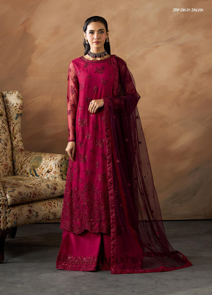 Dharkash by Zarif Unstitched Embroidered Net 3 Piece Suit ZR26UDN ZRF-DK-01 ZALVIA - Festive Collection