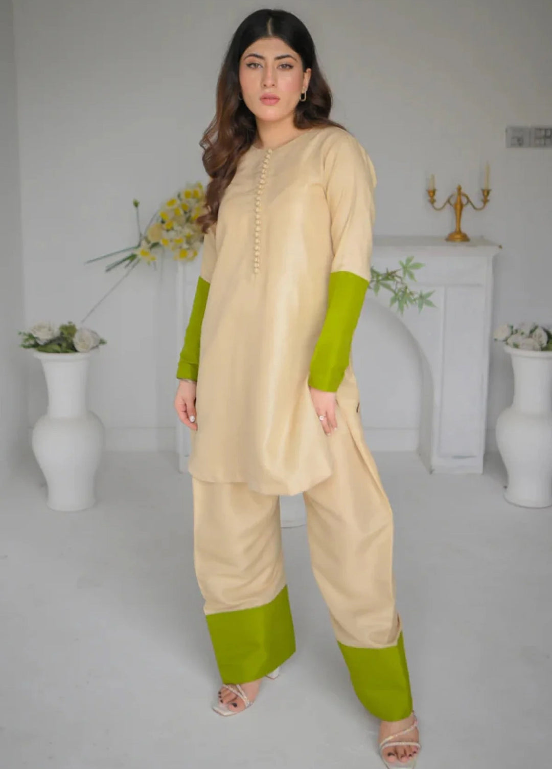 Zauk Women RTW Solids Indian Raw Silk 2 Piece Suit ZK26RC Pastel E-L-P-3 - Casual Collection