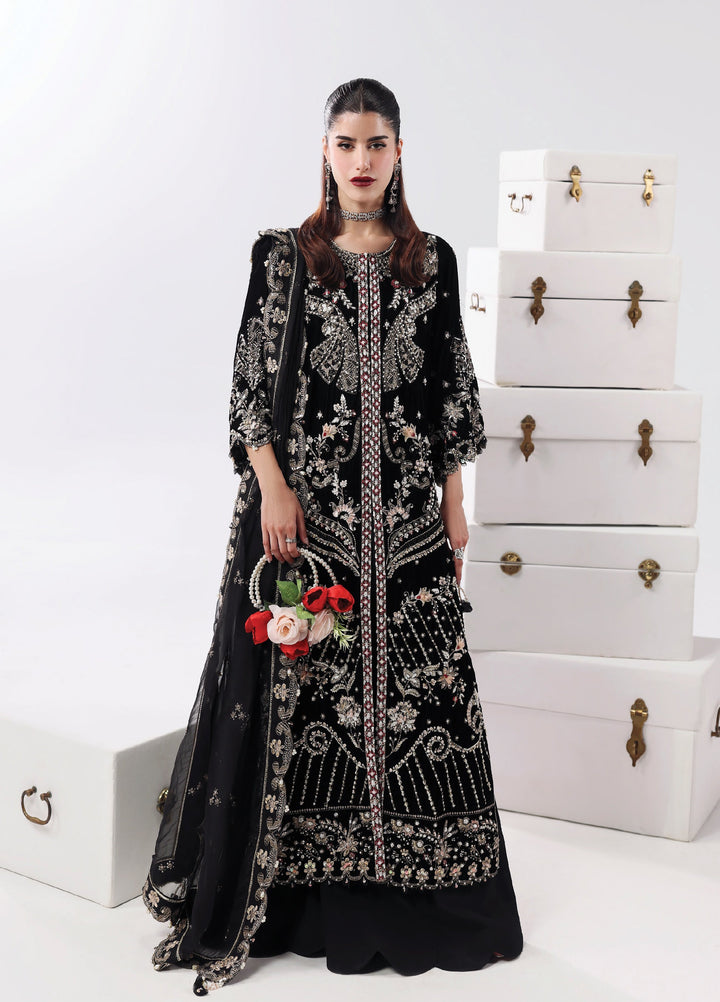Lamore by Sardinia Unstitched Luxury Hand Work Velvet 3 peice SRD25LH D-5 Black Swan - Formals Collection