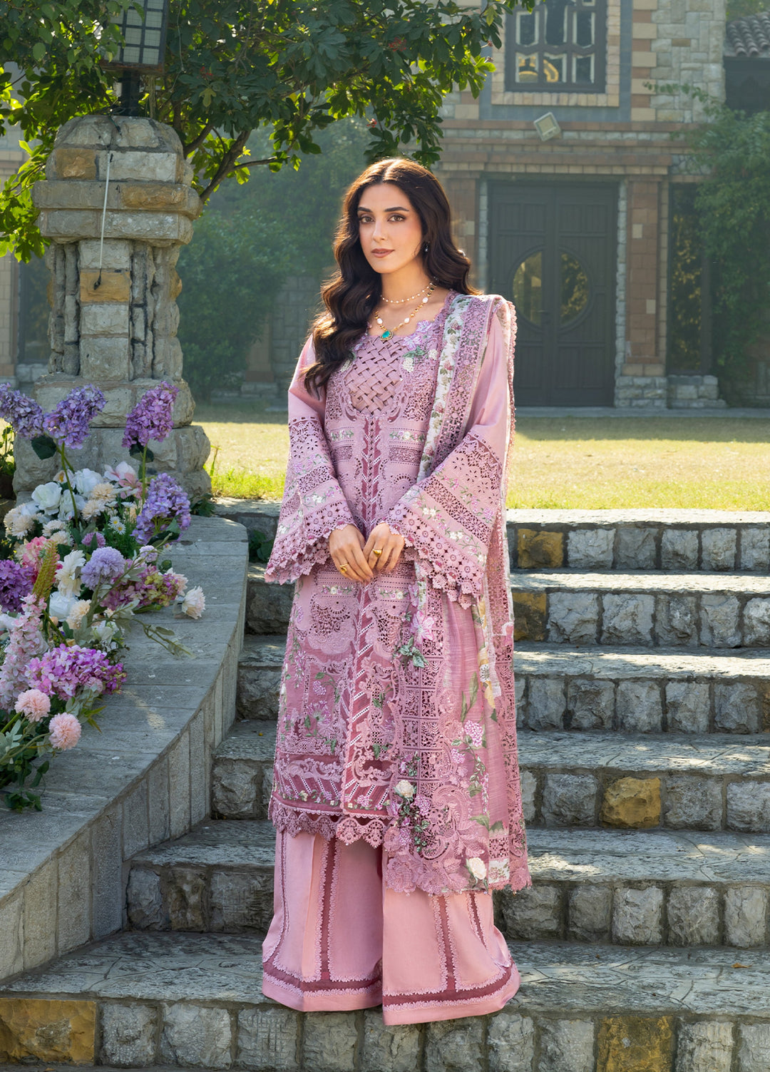 Elaf Premium Unstitched Embroidered Luxury Lawn 3 Piece Suit EL26UPL ELY-9 ROSEE - Summer Collection