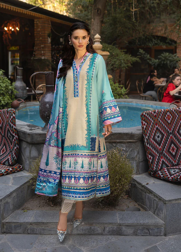 Mushq Hemline Echoes Of Serneity Unstitched Festive Raw Silk Printed 3 Piece MQ25ES D-07 Seraphic Dust - Festive Collection