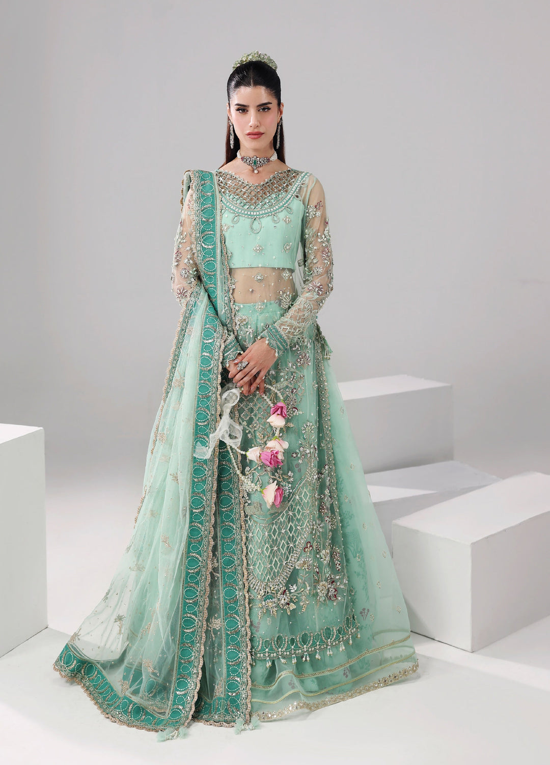 Lamore by Sardinia Unstitched Luxury Hand Work Net 3 peice SRD25LH D-7 Crystal Bloom - Formals Collection