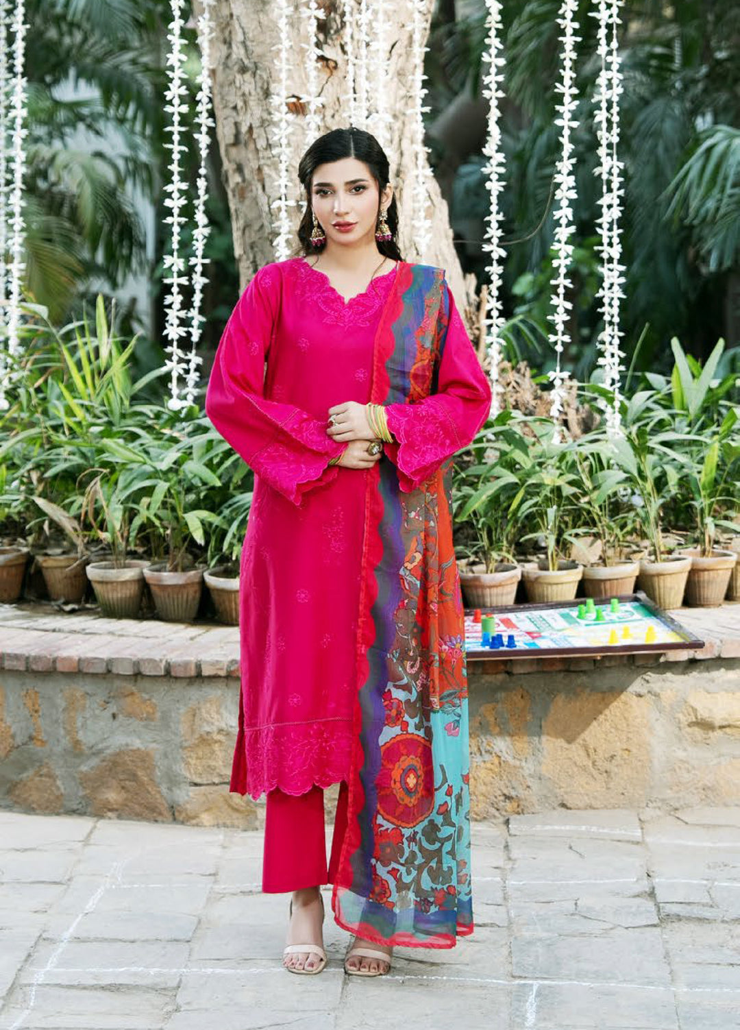 Dhaga Women RTW Embroidered Cotton 3 Piece DHG26PCN Petal pop - Eid Collection