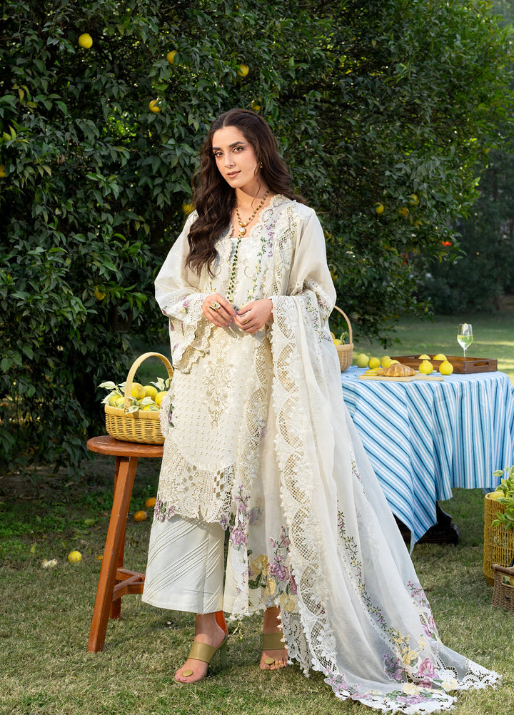 Elaf Premium Unstitched Embroidered Luxury Lawn 3 Piece Suit EL26UPL ELY-3A PERLE - Summer Collection