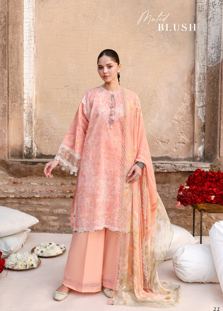 Cross Stitch Unstitched Embroidered Premium Lawn 3 Piece Suit CS26UCPL D14 MUTED BLUSH - Eid Collection