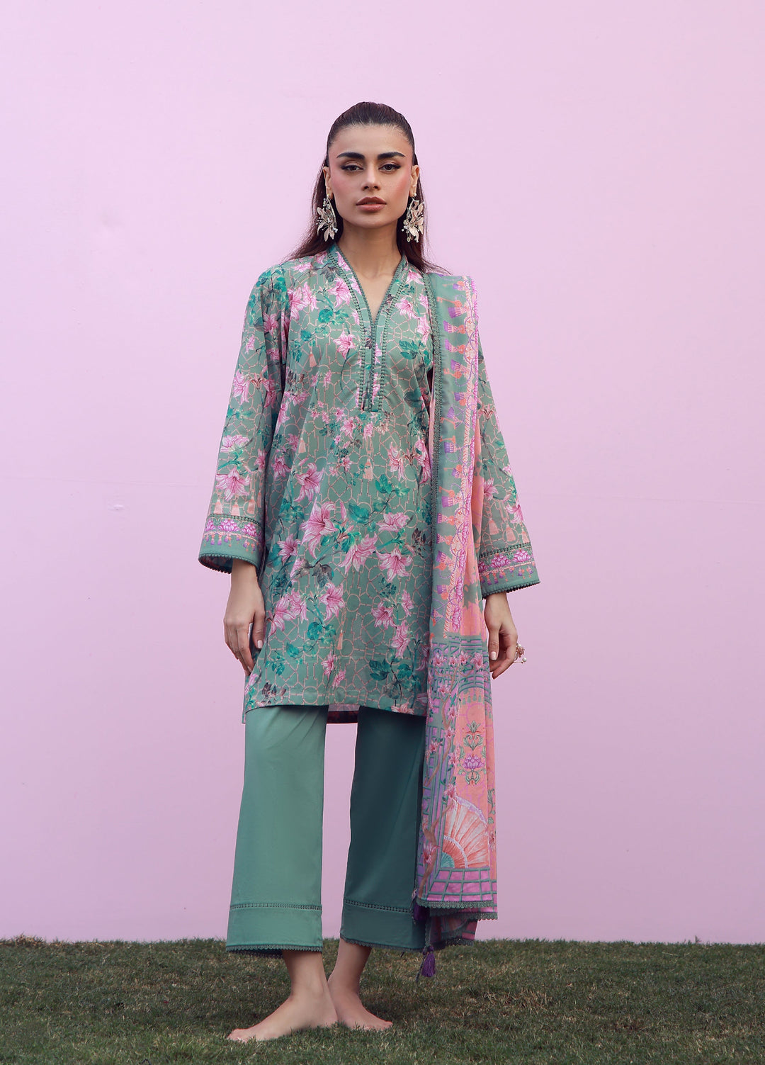 Mirha by Sahar Unstitched Printed Lawn 3 Piece Suit SS1-26-19 Olive Blush Reverie - Summer Collection
