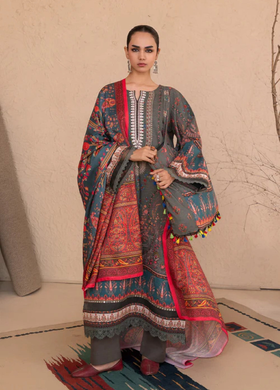 Jugnu by Chandan Nagri Women Pret Embroidered Khaddar 3 Piece Suit Roohi - Winter Collection