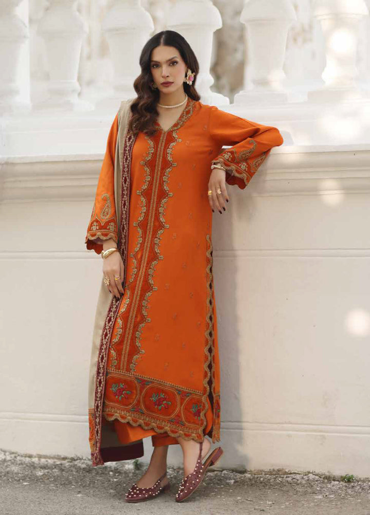 Charizma Signature Unstitched Embroidered Peach Leather 3 Piece CRZ25SP CSW5-03 - Winter Collection