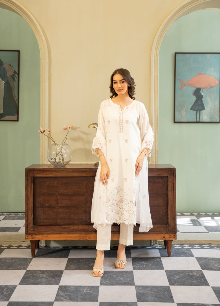 Naaz Couture Women RTW Embroidered Lawn 3 Piece Suit NC26RLC White  - Casual Collection