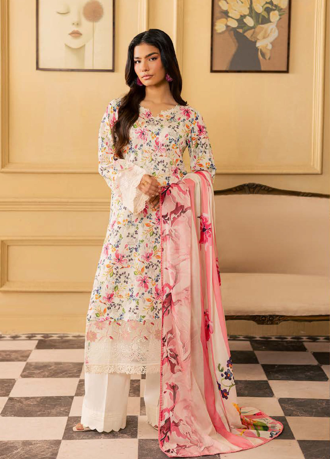 Daria by Riaz Arts Unstitched Embroidered Lawn 3 Piece Suit DA26UCT DA-60 - Summer Collection