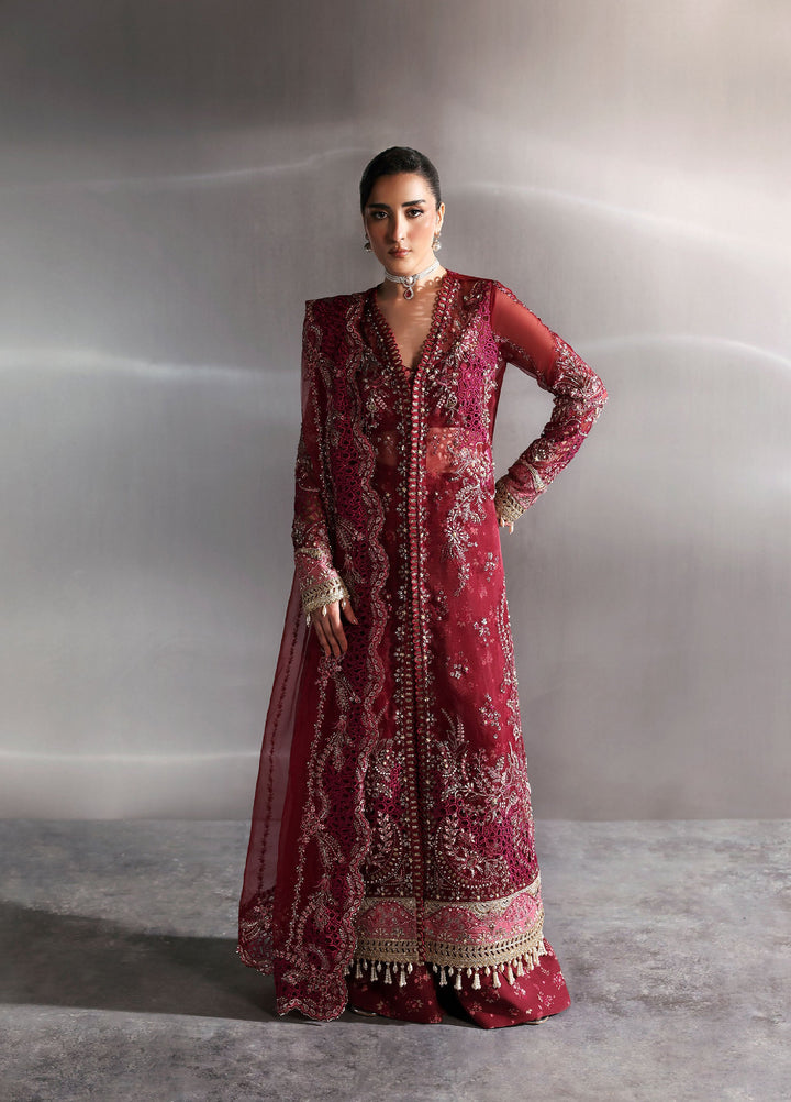 Seraphine by Zarposh Unstitched Embroidered Organza 3 Piece Suit Garnet - Wedding Collection