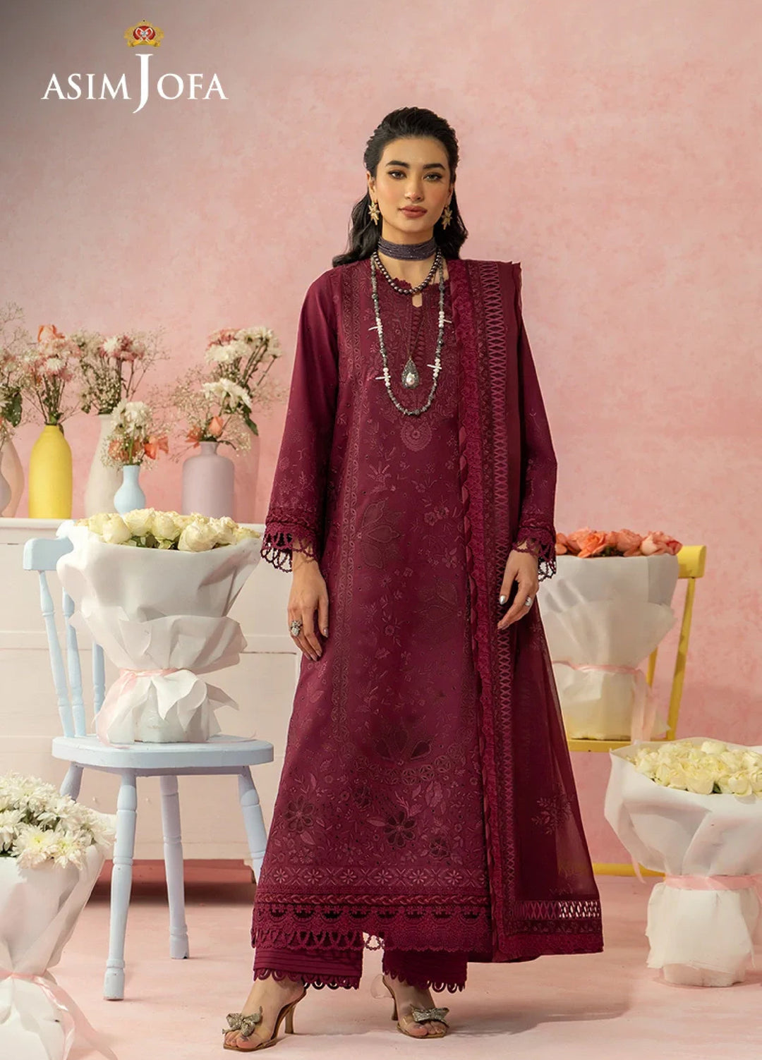 Asim Jofa Unstitched Embroidered Luxury Lawn 3 Piece Suit AJ26ULL AJULW-12 - Festive Collection