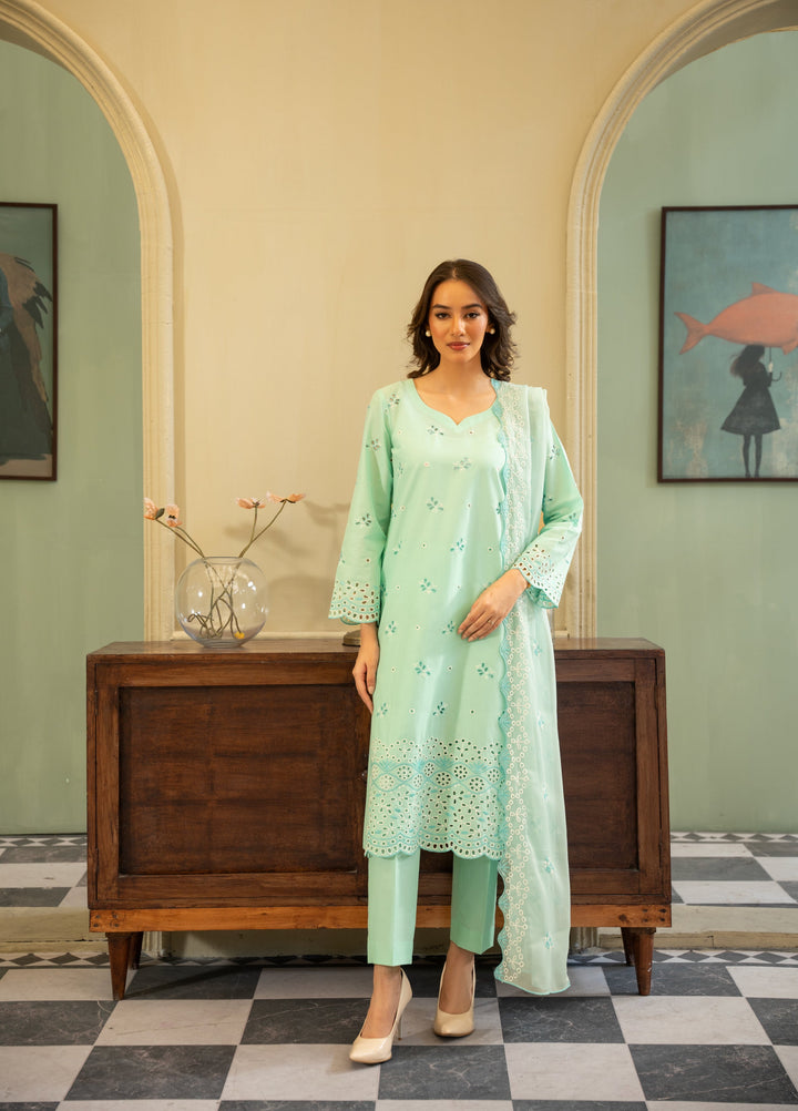 Naaz Couture Women RTW Embroidered Lawn 3 Piece Suit NC26RLC Aqua Marine - Casual Collection