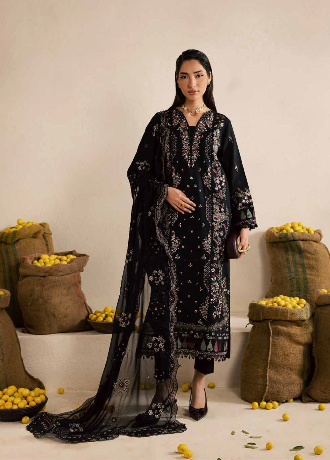 Nureh Exclusive Unstitched Lawn Karandi Embroidered 3 Piece Suit NU26UE NE-221 - Spring Collection