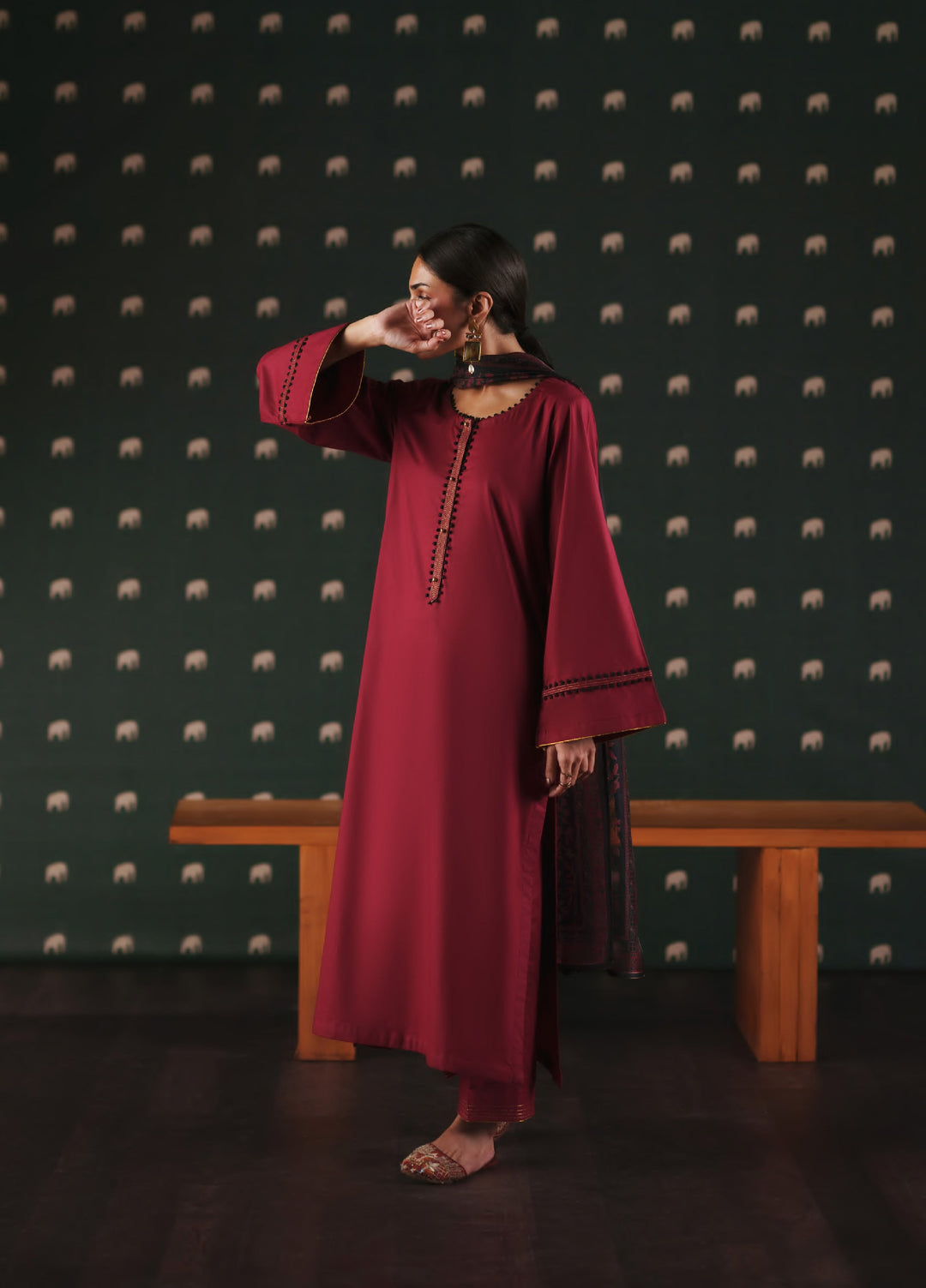 Azzurra by Casuallite Women RTW Solids Cotton Lawn 3 Piece Suit CL26RA Rosso Velato - Summer Collection