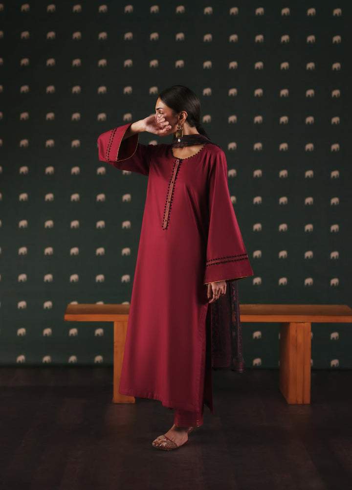 Azzurra by Casuallite Women RTW Solids Cotton Lawn 3 Piece Suit CL26RA Rosso Velato - Summer Collection