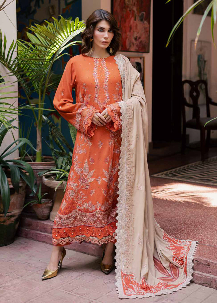Nureh Exclusive Unstitched Luxury Leather Peach Embroidered Suits 3 Piece NU25LV NE-184 - Festive Collection