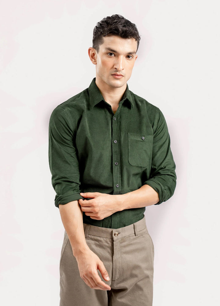 Brumano Ready To Wear Shirts Men 1 Piece Cotton Dark Green Corduroy Shirt 0-31-025-4477 - Summer Collection