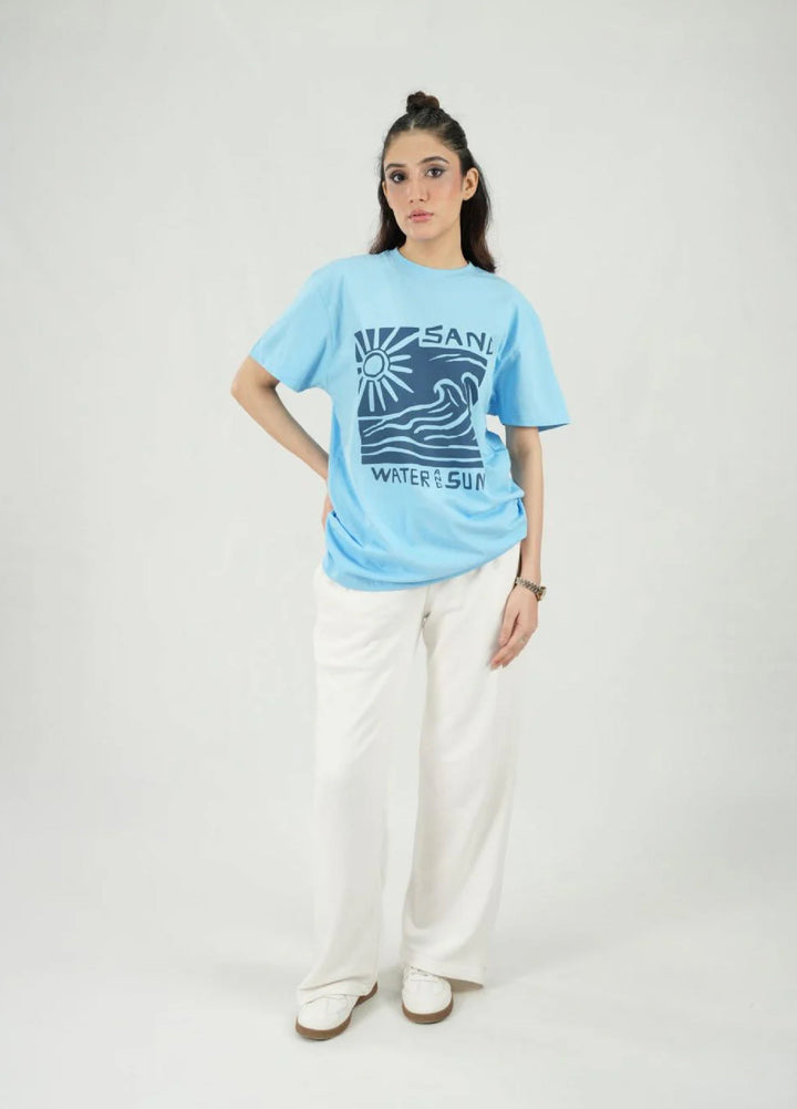 Mercato RTW Solids Cotton 1 Piece Round Neck Sky Blue Shirt