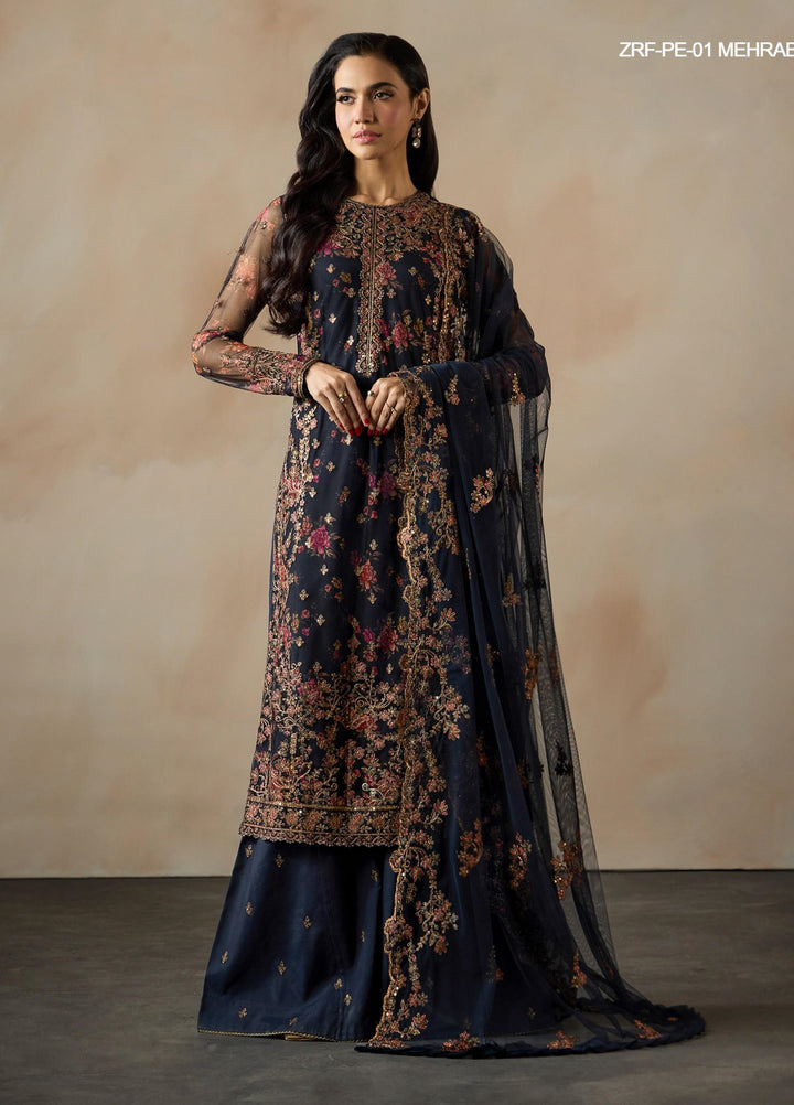 Fasana by Zarif Unstitched Embroidered Net 3 Piece Suit ZR26UF ZRF-PE-01 Mehrab - Festive Collection