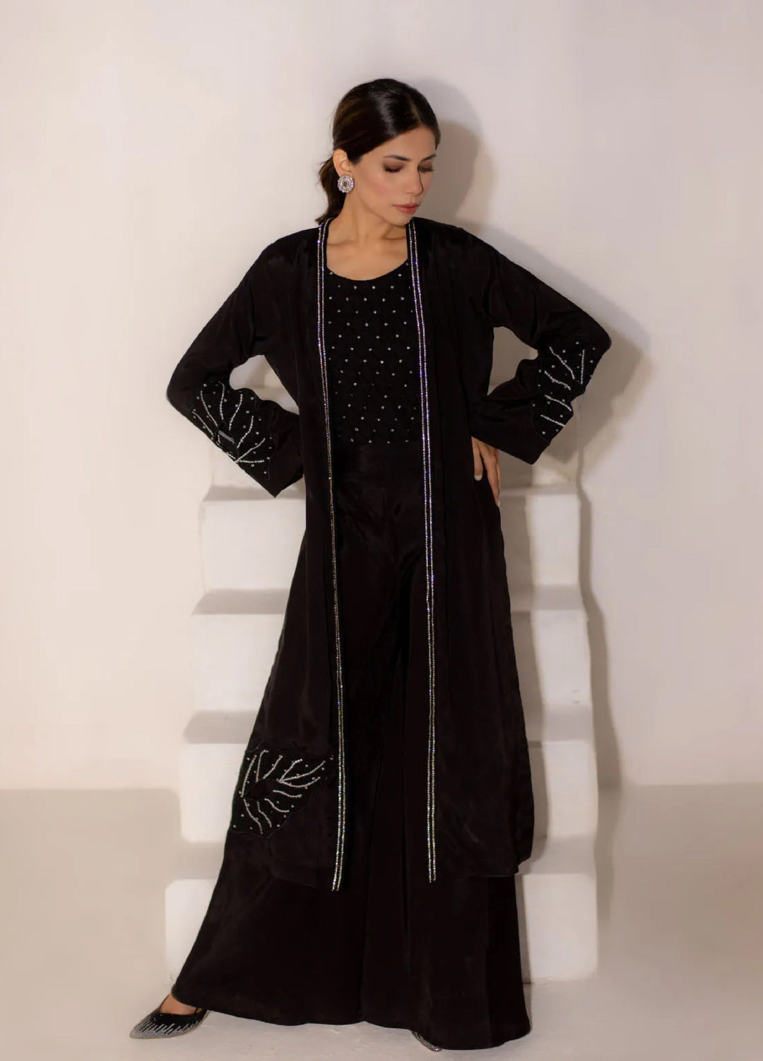 Attire By Maha Pret Embroidered Chiffon 3 Piece Suit Charcoal