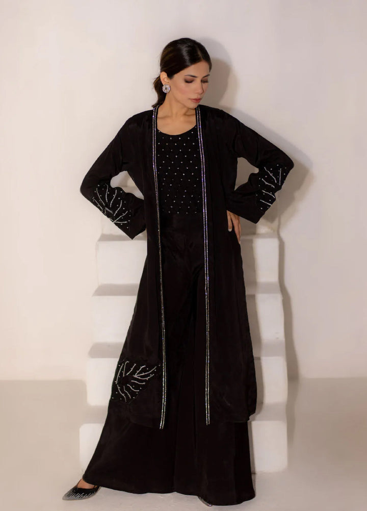 Attire By Maha Pret Embroidered Chiffon 3 Piece Suit Charcoal