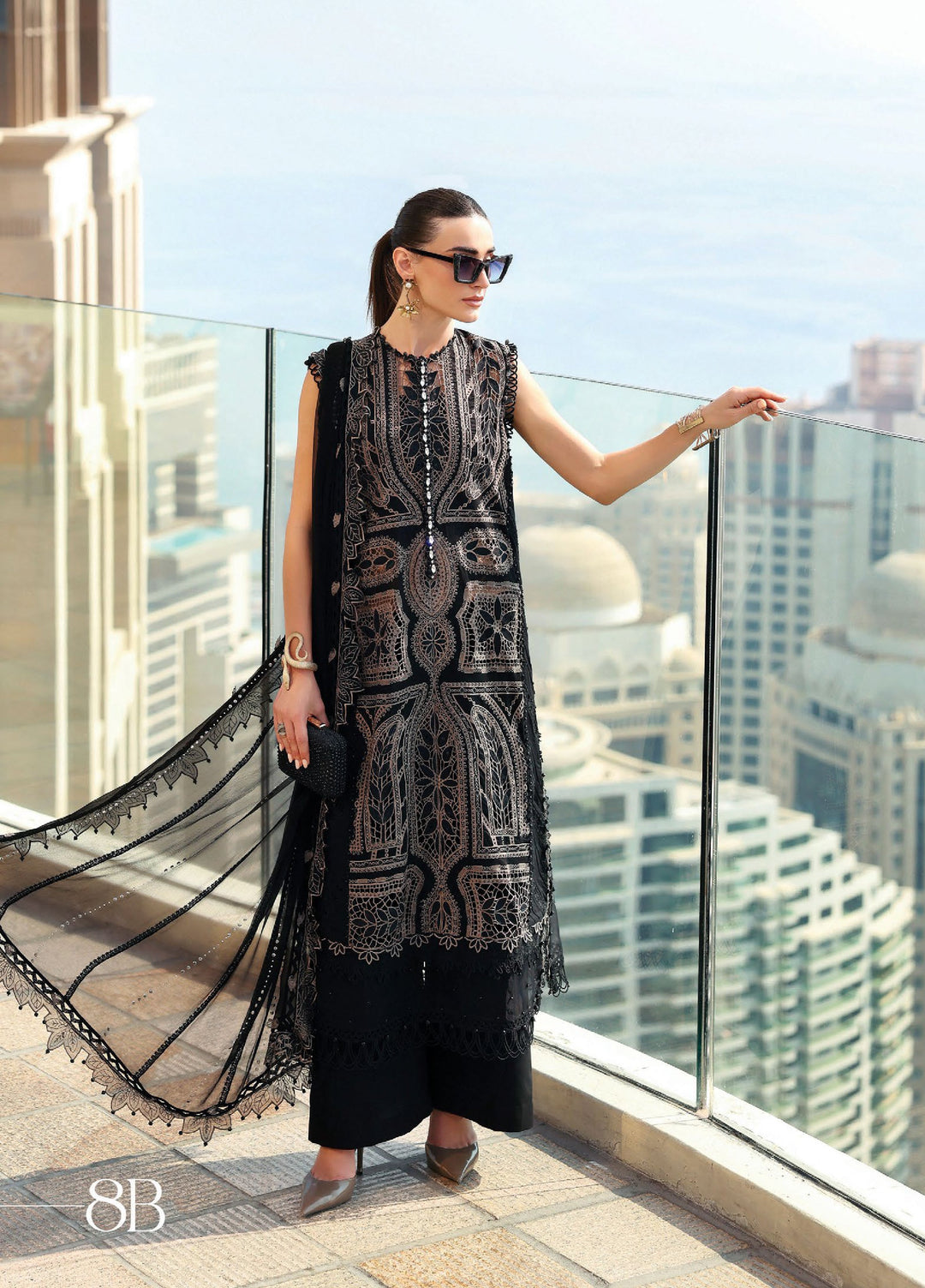 Maria B Unstitched Embroidered Luxury Lawn 3 Piece Suit MB26UEL 8B - Eid Collection