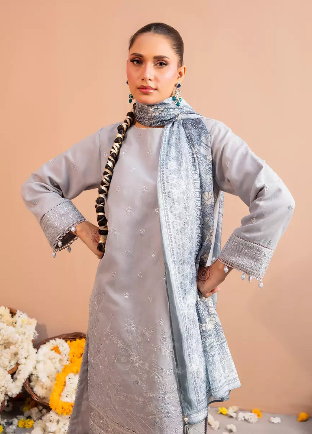 3Pc Unstitched Festive Embroidered Suit (No049)