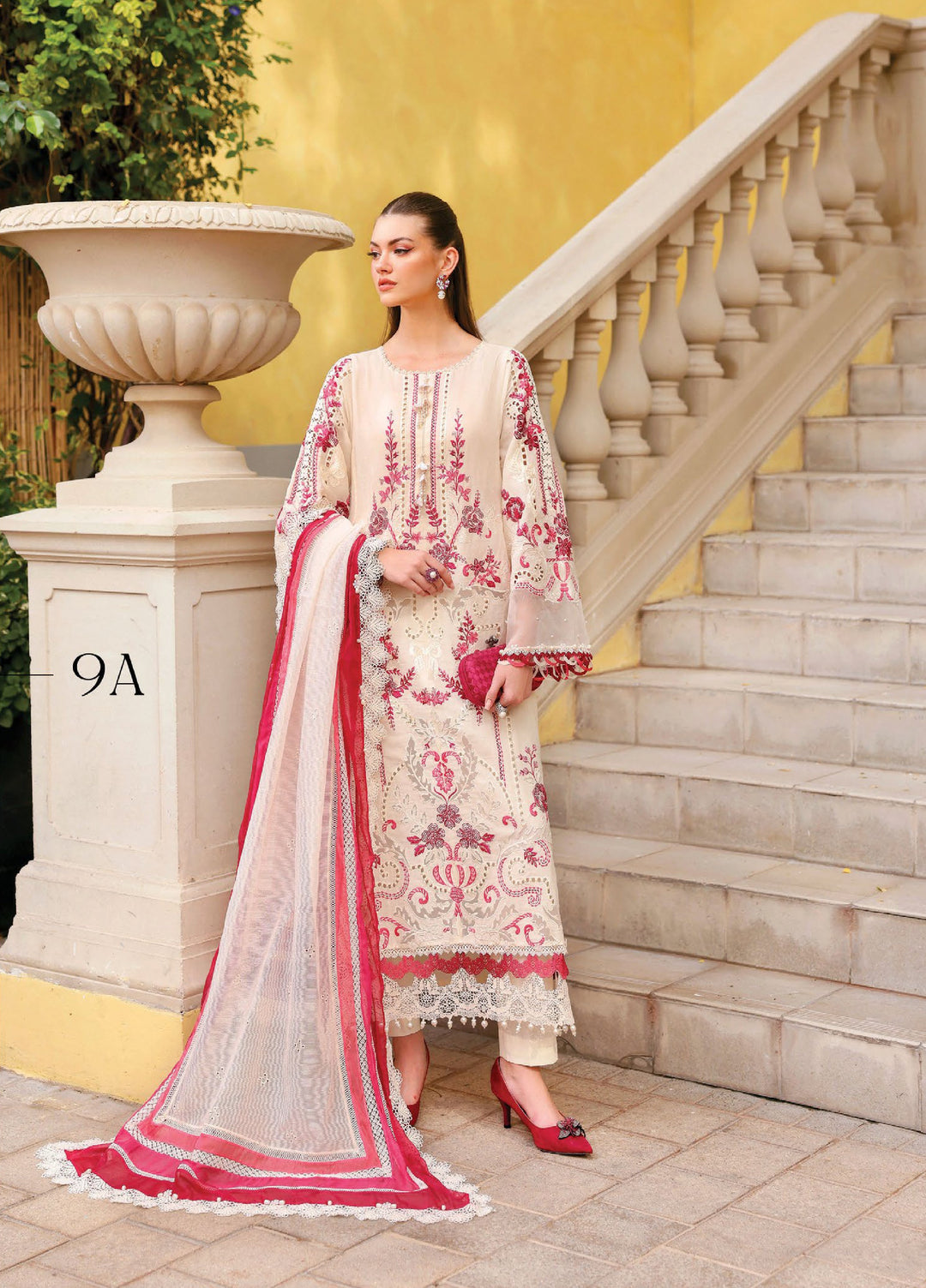 Maria B Unstitched Embroidered Luxury Lawn 3 Piece Suit MB26UEL 9A - Eid Collection