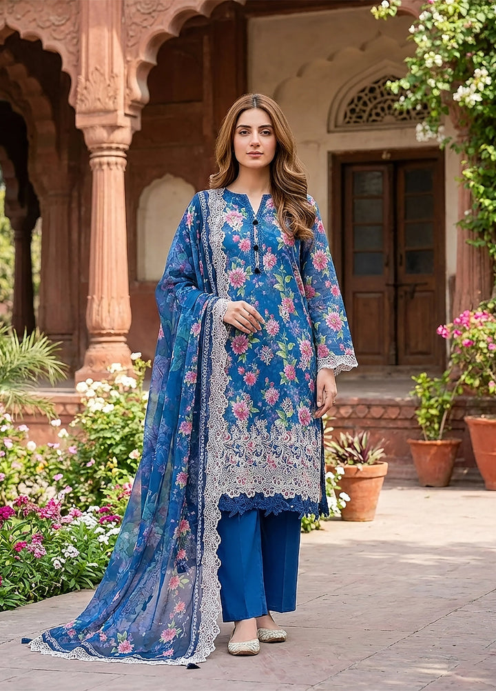 Lakhany Summer Essentials Embroidered Unstitched Lawn 3 Piece Suit LSM26USE LG-RL-0368 - Ramadan Collection