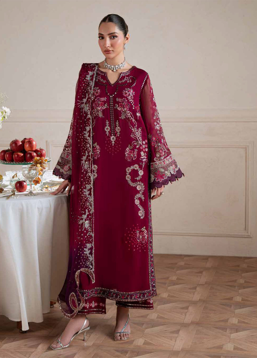 Amaya by Nureh Unstitched Embroidered Chiffon 4 Piece Suit NU26UCA AM-40 - Festive Collection