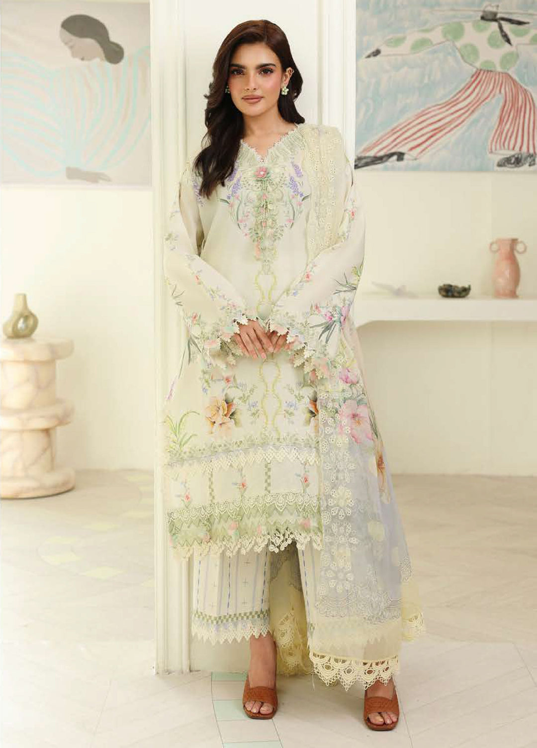 Petals in Print by Roheenaz Unstitched Printed Lawn 3 Piece Suit RN26UPP Ivory Sonata RUNSS260901 - Summer Collection