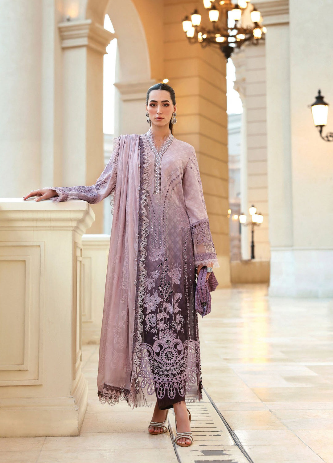 Maria B Unstitched Embroidered Luxury Lawn 3 Piece Suit MB26UEL 1B - Eid Collection