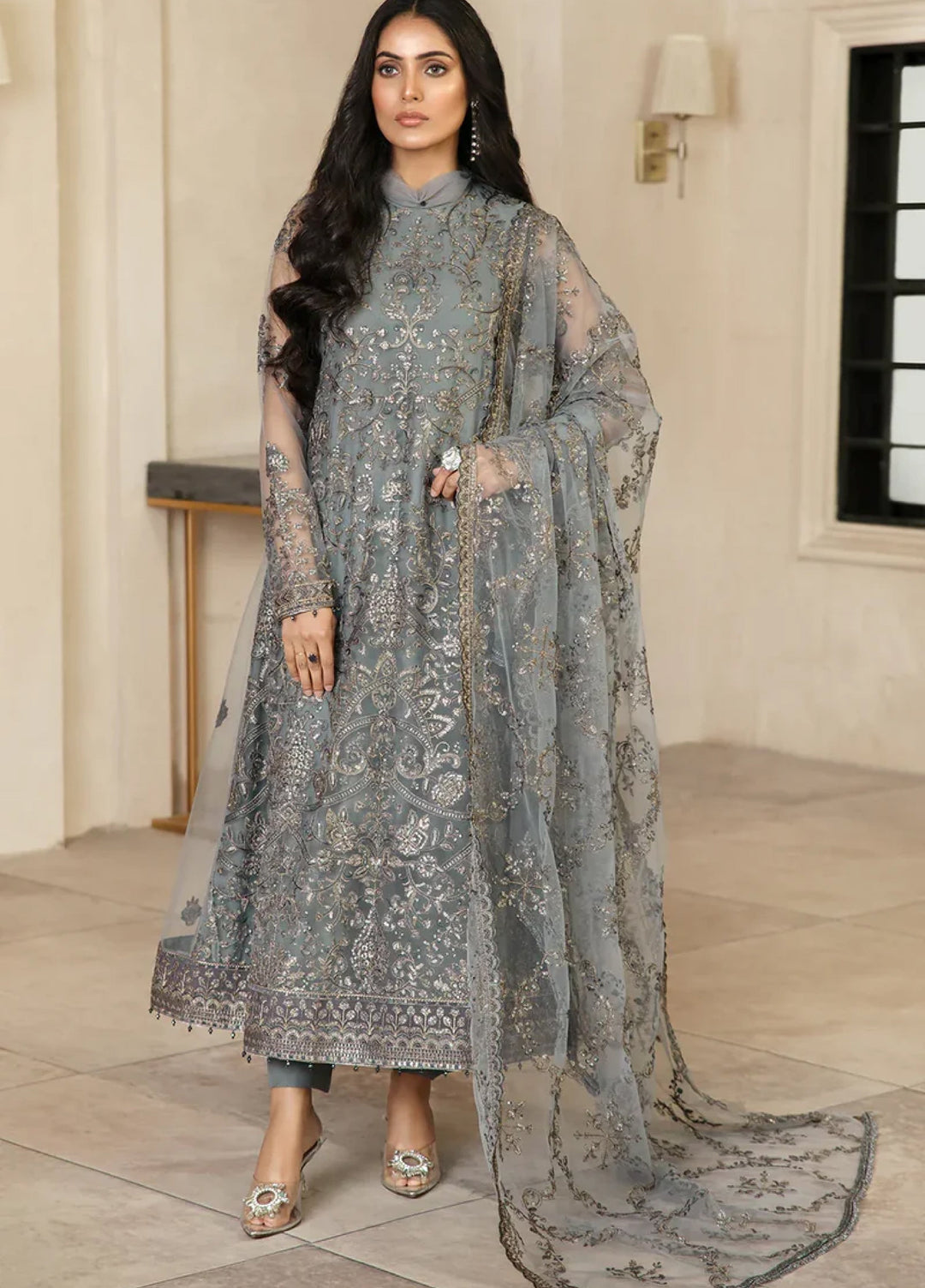 Zarif Women Unstitched Embroidered Net 3 Piece Suit ZR26UFC ZFG 07 HAZEL - Festive Collection