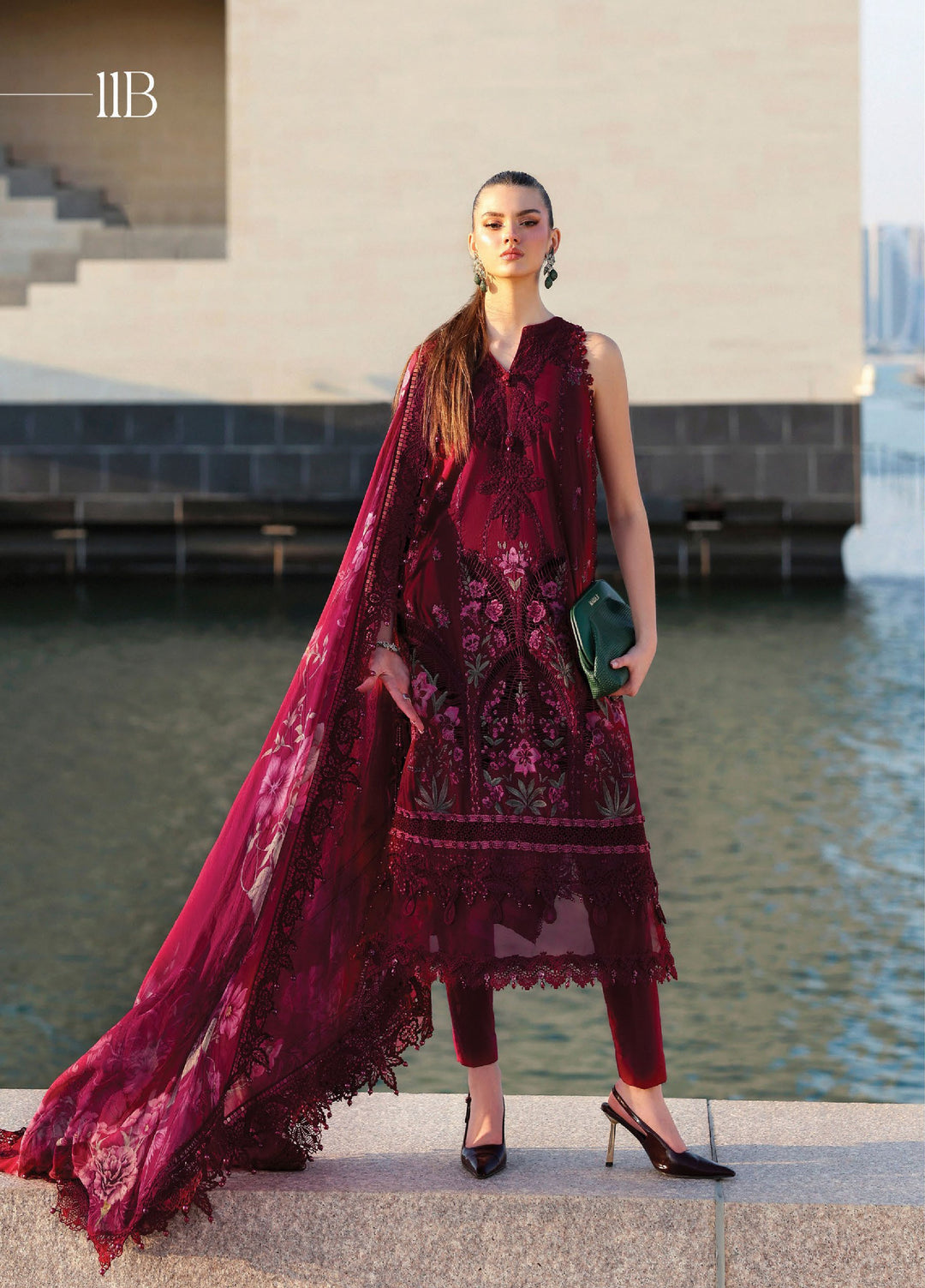 Maria B Unstitched Embroidered Luxury Lawn 3 Piece Suit MB26UEL 11B - Eid Collection