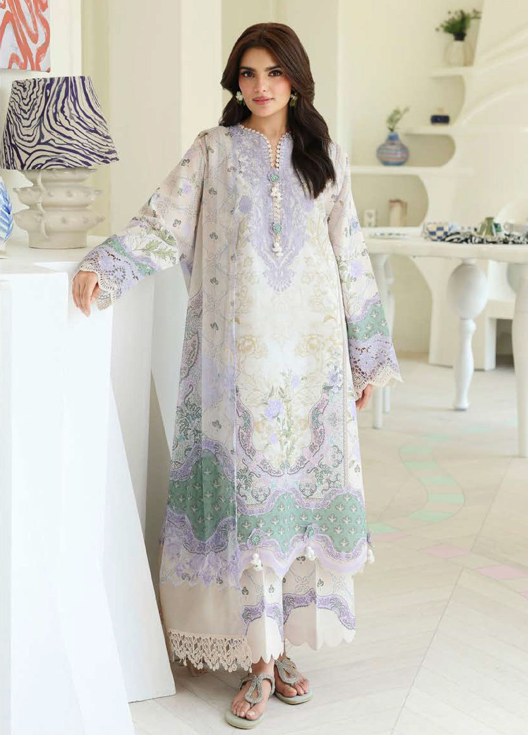 Petals in Print by Roheenaz Unstitched Printed Lawn 3 Piece Suit RN26UPP White Camellia RUNSS260908 - Summer Collection