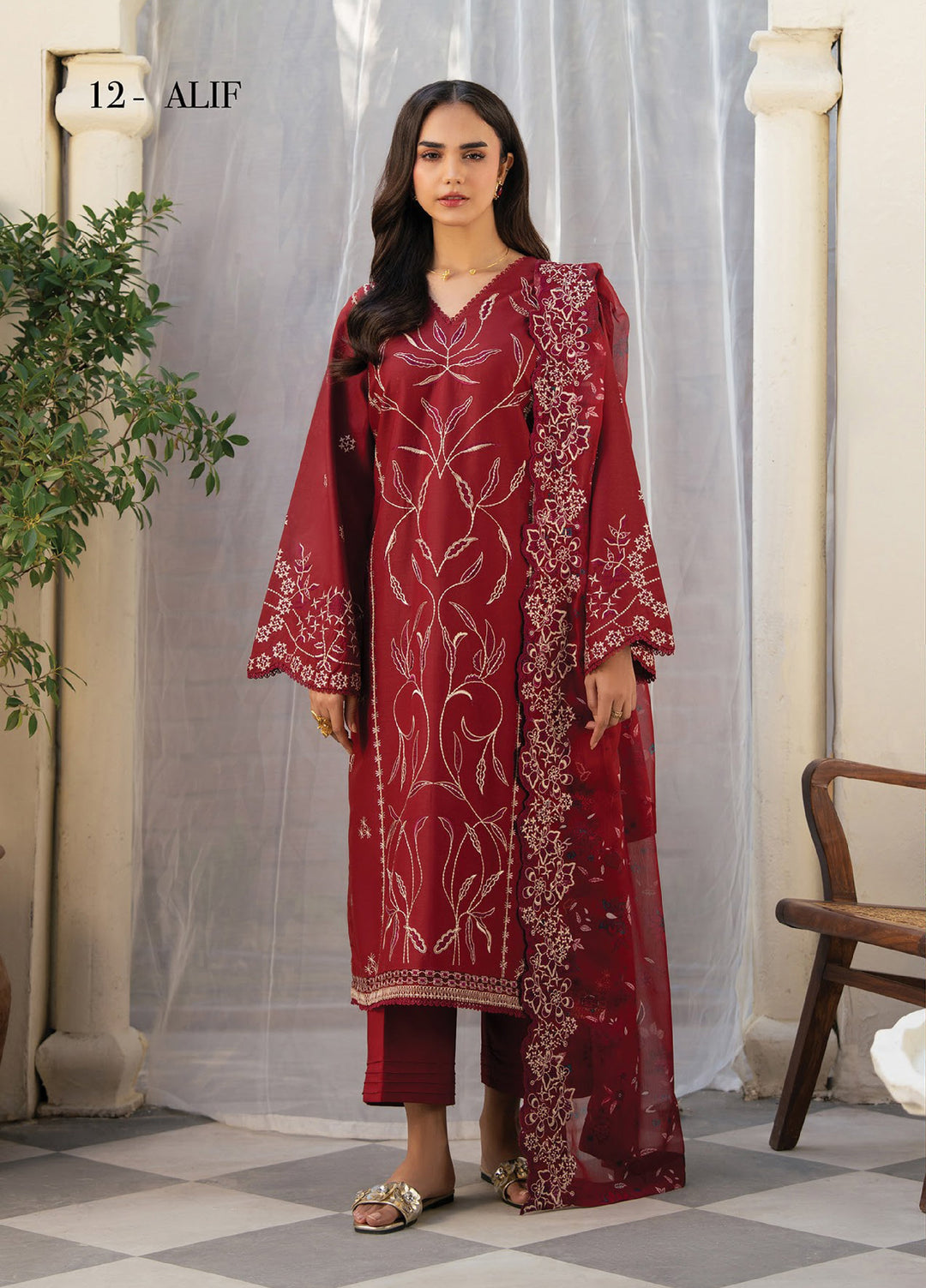 Namah by Xenia Formals Unstitched Embroidered Lawn 3 Piece Suit XF26ULN 12 - ALIF - Festive Collection