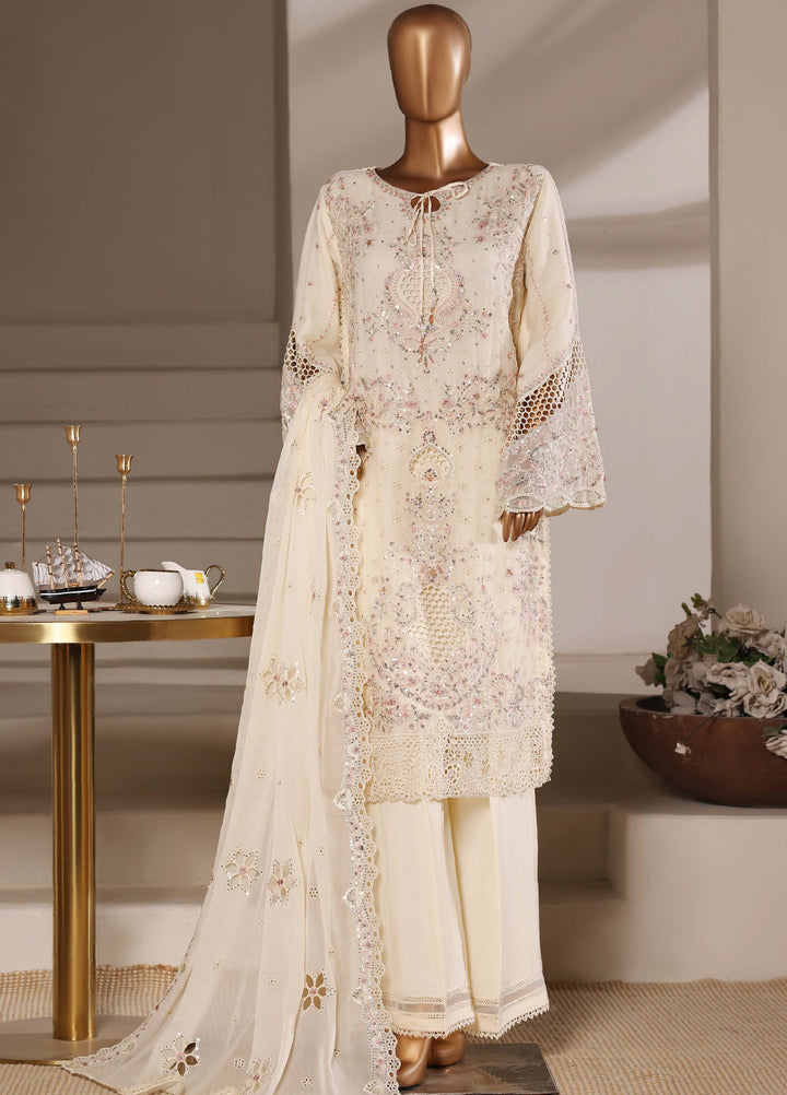 Fasane by HZ Textiles RTW Embroidered Chiffon 3 Piece Suit HZ26UCF HZK-236 Cream - Festive Collection